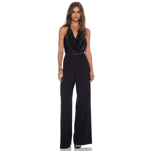 ALICE + OLIVIA Open Back Disco black silk Jumpsuit halter cowl neck US 2 $495 - Picture 1 of 11